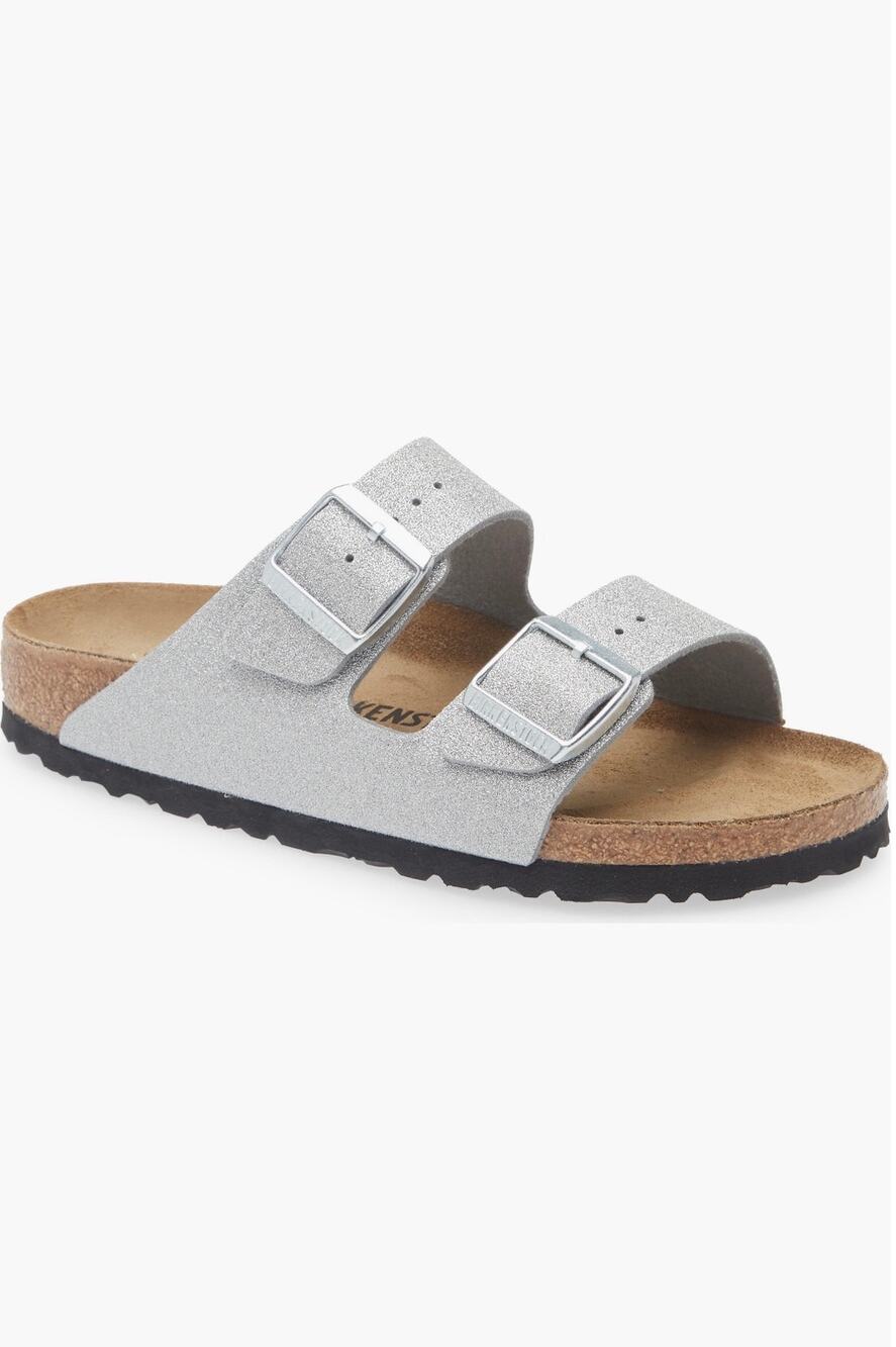 Birkenstock Women’s Arizona Slide Sandal Glitter Silver - Size: 6-6.5 US / 37 EU